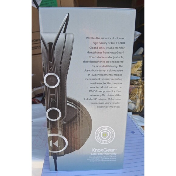 NEW! Knox Gear TX-100 Closed-Back Studio Monitor Headphones, Black - Picture 4 of 7